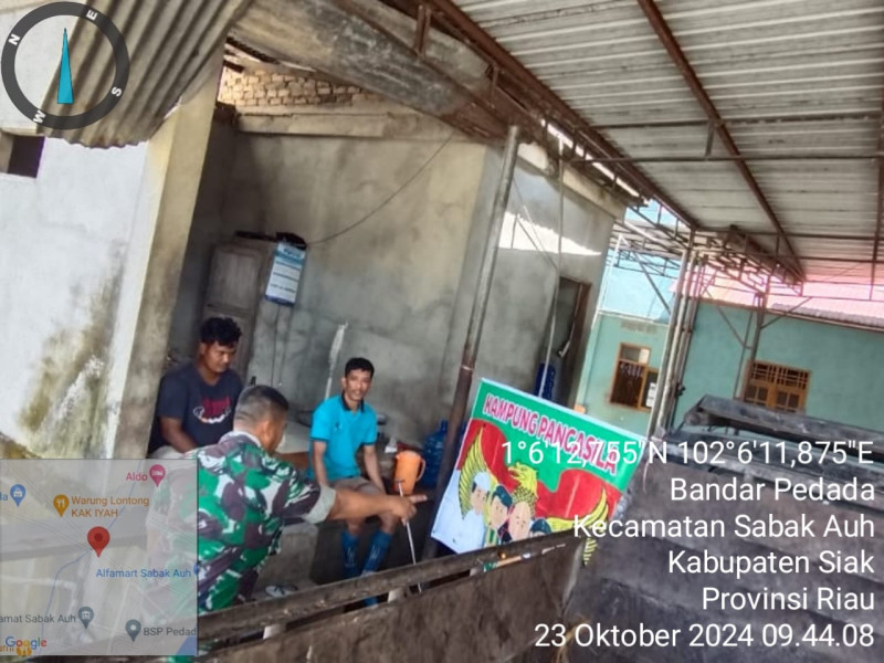 Sosialisasi Pengaktifan Pos Ronda oleh Babinsa Koramil 06/Sabak Auh di Kampung Pancasila