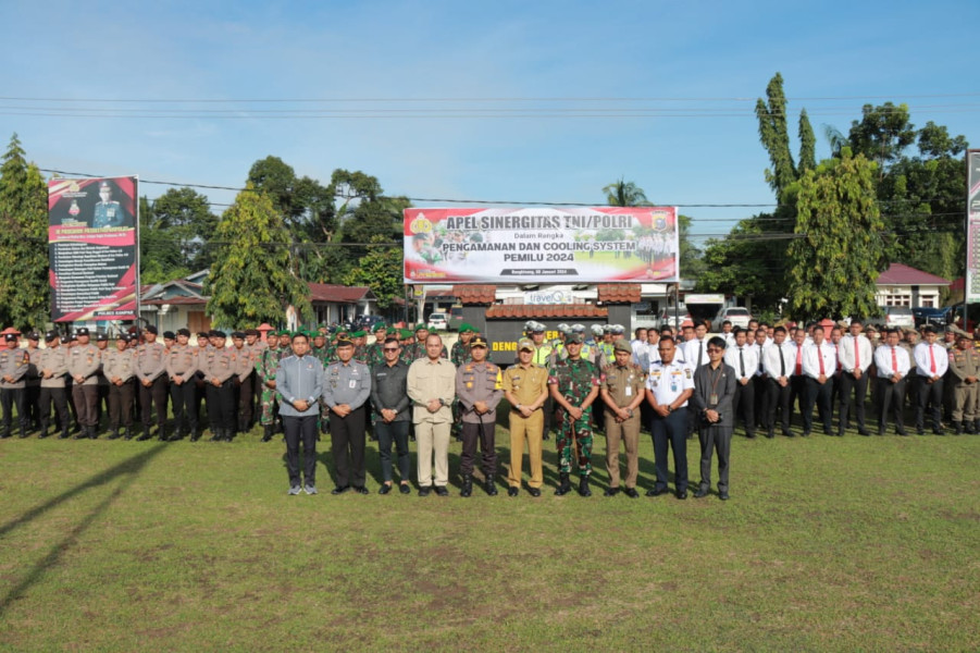 Polres Kampar Laksanakan Apel Gelar Pasukan Sinergitas TNI-Polri Dalam Rangka Pengamanan Cooling Sistim Pemilu 2024