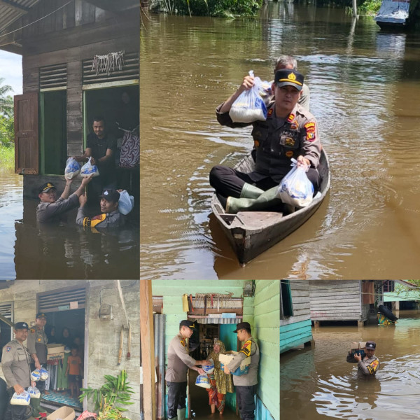 Polsek Langgam Tinjau  Banjir &  Berikan Bantuan