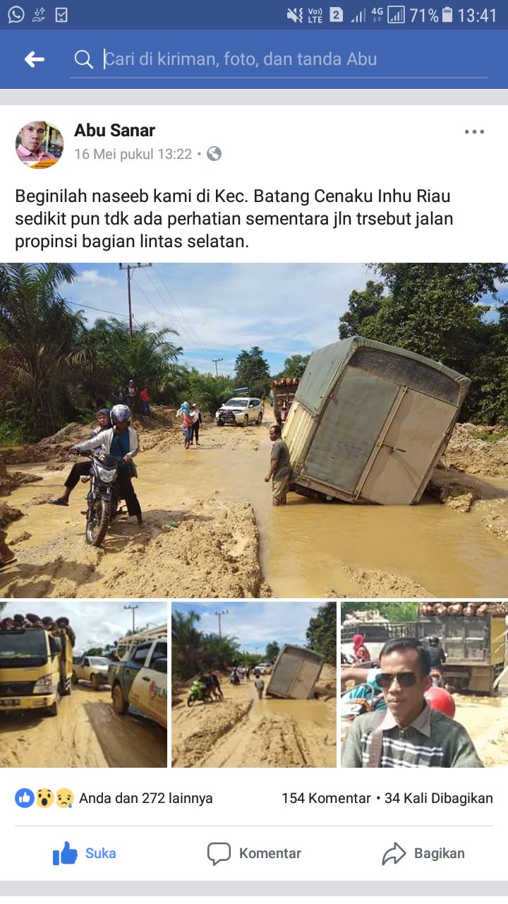 Viral!!! Warga Net Keluhkan Jl.Lintas Di Kec.Batang Cenaku Inhu Riau