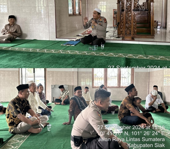 Sambangi Jama'ah Masjid Rahmat, Kapolsek Minas Sosialisasikan Pencegahan Kekerasan Terhadap Perempuan dan Anak