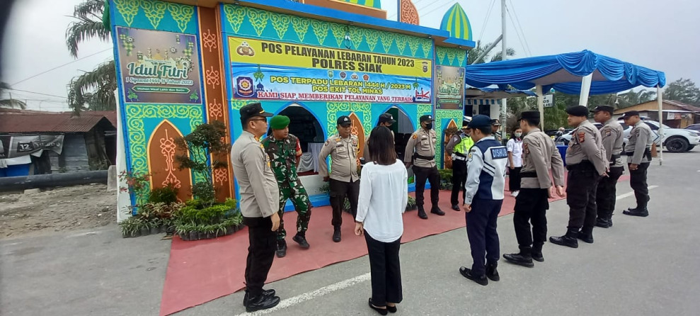 Kapolsek Minas Minas AKP Wan Mantazakka SH MH Pimpin Langsung Apel Gabungan di Pos Pelayanan Lebaran