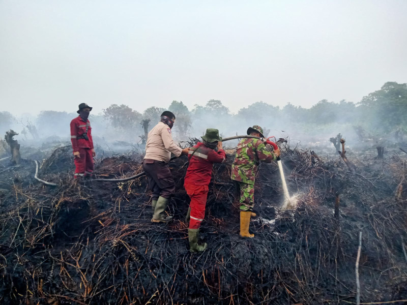 Team Karhutla Polsek Tambang Siap Siaga Padamkan Api di Desa Rimbo Panjang