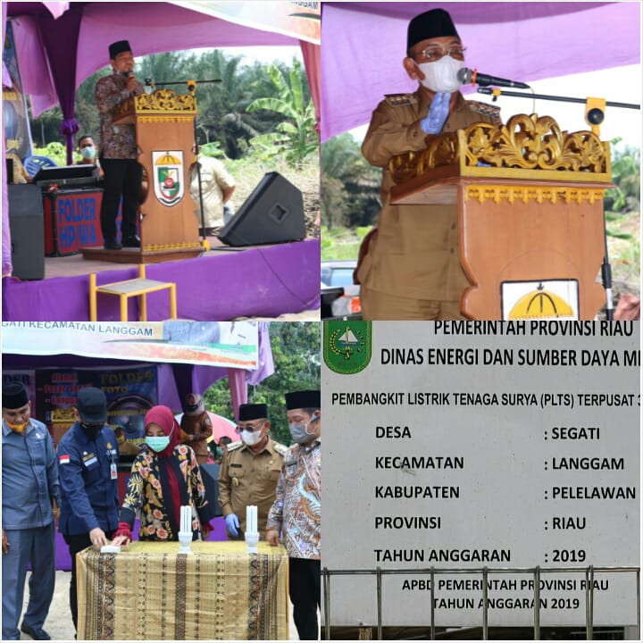 Bupati HM Harris Resmikan Pembangunan  PLTS di Desa Segati KM 48 Kecamatan Langgam