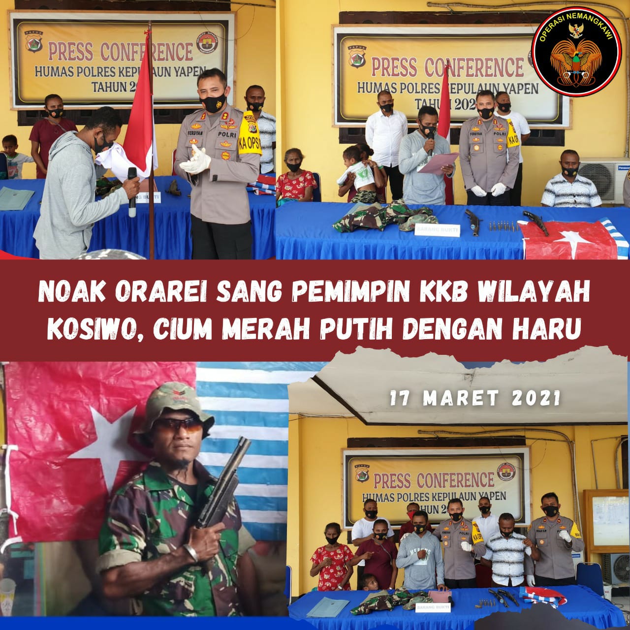 Naok Orarei Sang Komandan KKB Wilayah Yapen Kembali ke NKRI, Cium Merah Putih Dengan Haru
