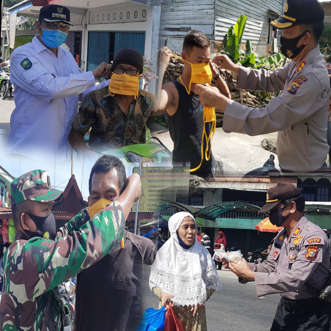 Himbau Masyarakat Cegah Covid-19, Upika Minas Bagikan Ribuan Masker di Pasar Tradisional