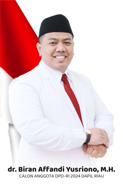 dr Biran Affandi Yusriono, MH Daftar Calon DPD - RI Termuda Riau, Deklarasikan Masyarakat Sehat  &  Ekonomi Kuat