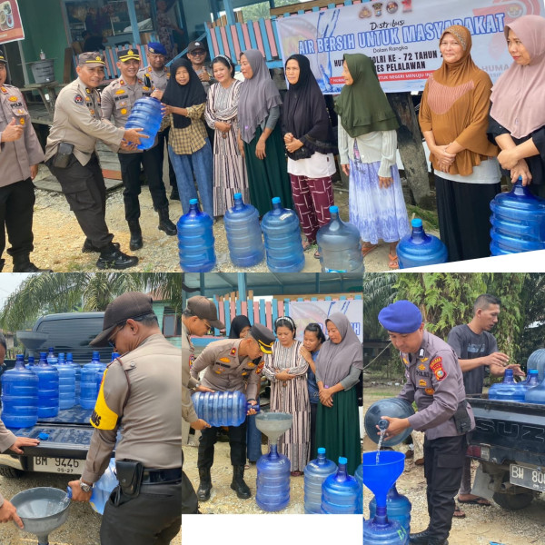 HUT Ke 72 Humas Polri, Polres Pelalawan Distribusikan 5000 Liter Air Bersih Layak Minum