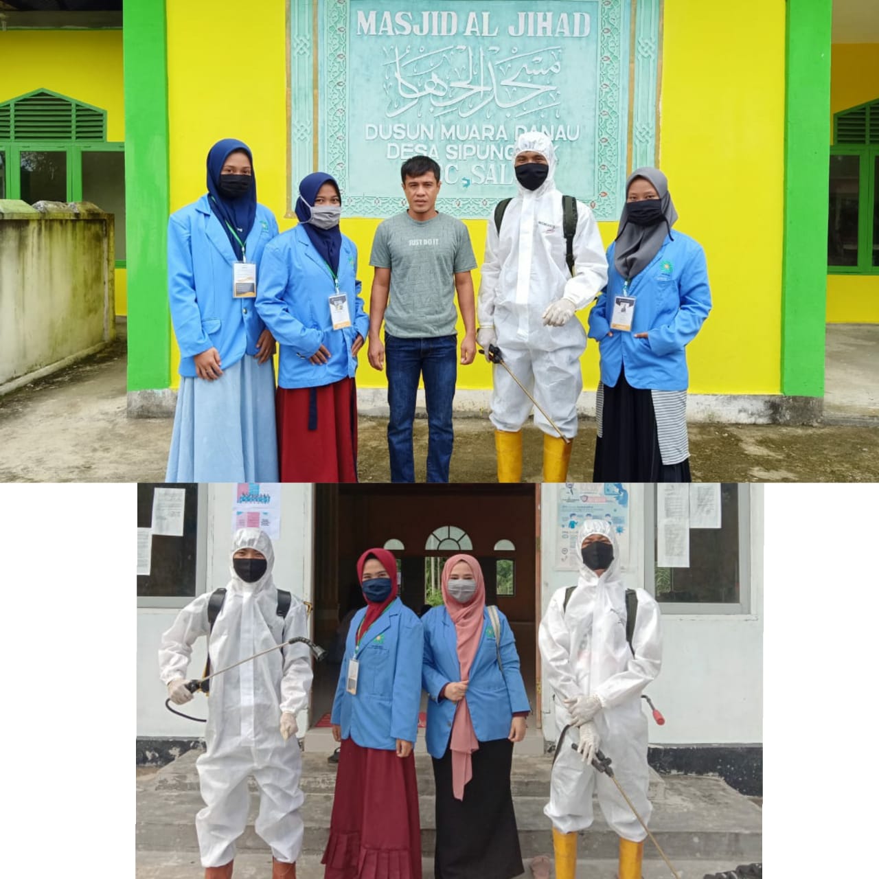 Putus Penyebaran COVID-19, KKN UIN Suska Riau Kembali Lakukan Penyemprotan Disinfektan