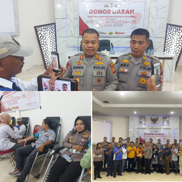 HUT Humas Polri ke 72, Polres Pelalawan  Donor Darah Bersama Rekan Media