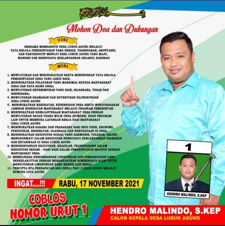 Dengan Urut No 1, Hendro Malindo,S,Kep Siap Dan Mampu Membangun Desa Mandiri & Berbudaya