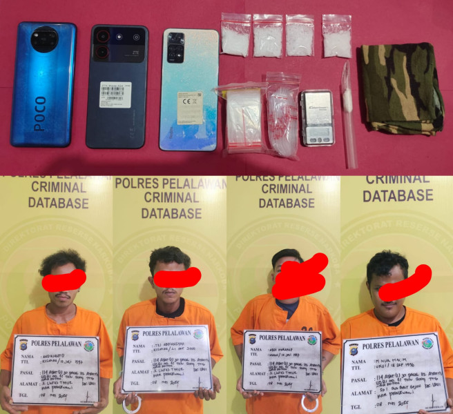 Satresnarkoba Polres Pelalawan Ungkap Jaringan Narkoba di Perkebunan dan Rumah Makan, Empat Tersangka Ditangkap