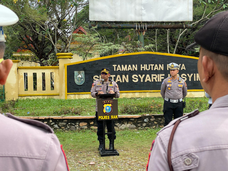 Gerbang Tahura Minas Membara Semangat Siaga, Polres Siak Gelar Apel dan Gladi Pengamanan Jambore Karhutla