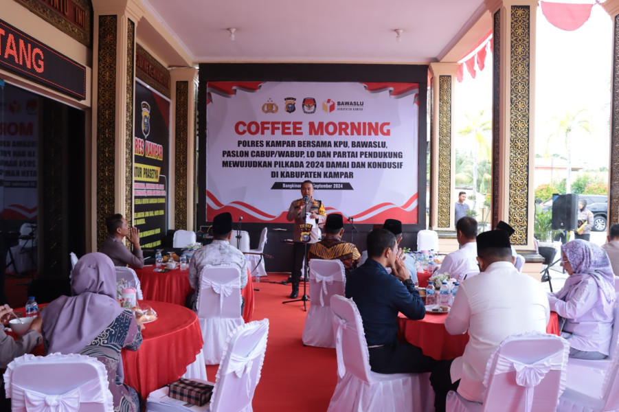 Sukseskan Pilkada 2024, Kapolres Laksanakan Coffee Morning Dengan KPU Dan Bawaslu Serta Paslon Bupati dan Wakil Bupati Kampar