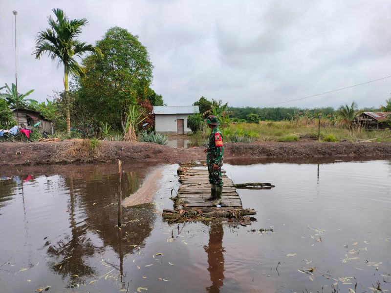 Sertu Joko Purnomo Rutin Cek Dan Monitoring Kondisi Banjir Di Kampung Muara Bungkal