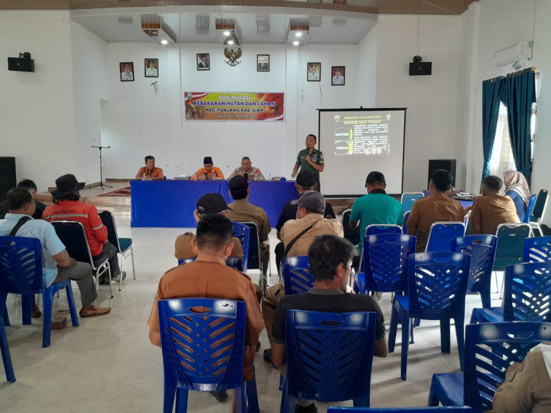 Sertu TH Hutagalung Jadi Narasumber Dalam Kegiatan Sosialisasi Pencegahan Karhutla dan Narkoba di Kecamatan Tualang