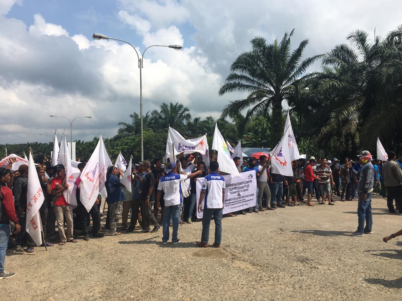 Ratusan Massa Dari FSPMI Pelalawan, Lakukan Aksi Didepan Pintu Masuk PT Adei Plantation