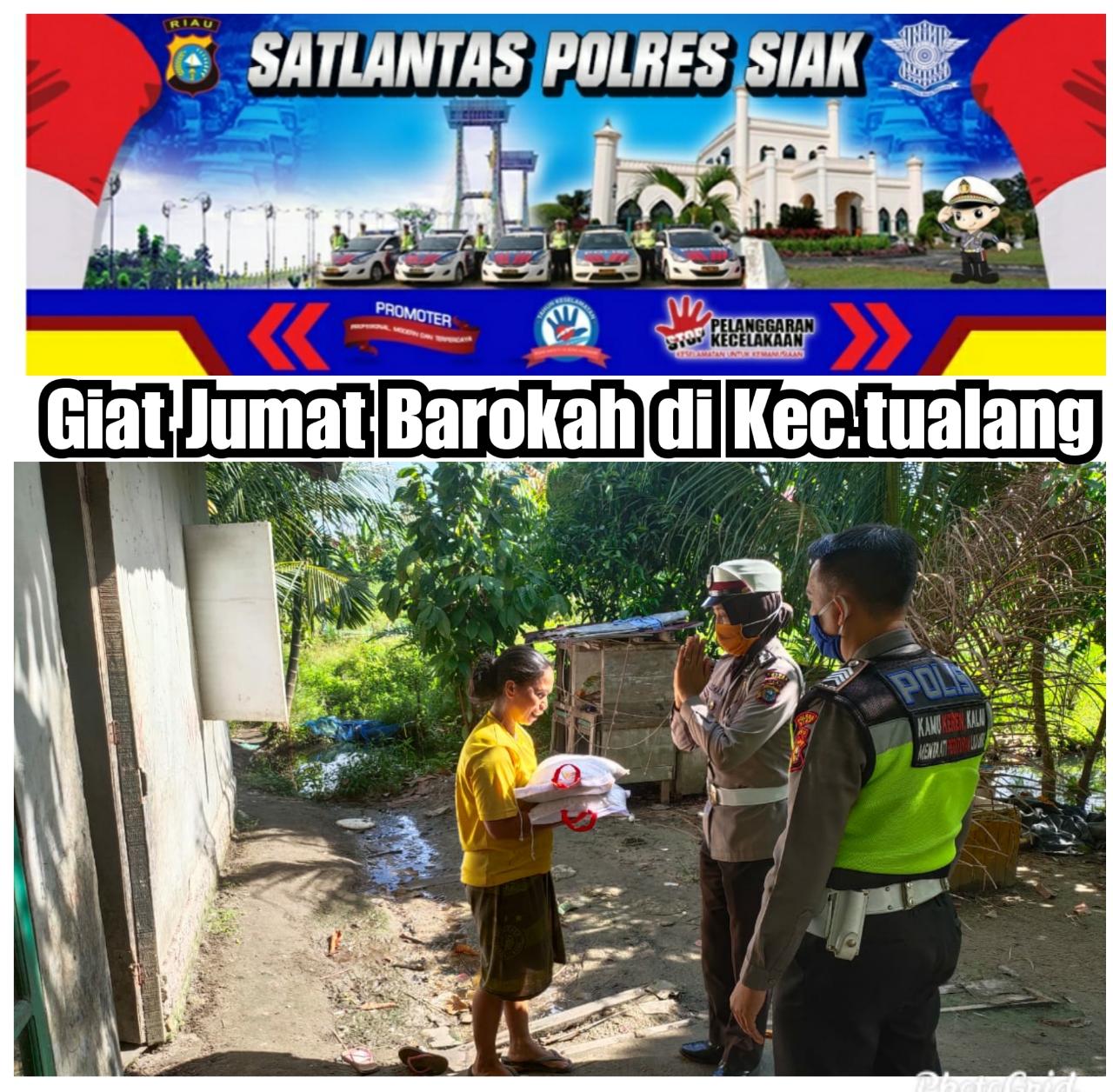 Jumat Barokah, Satlantas Polres Siak Kembali Bagikan Paket Beras Untuk Warga Terdampak C-19