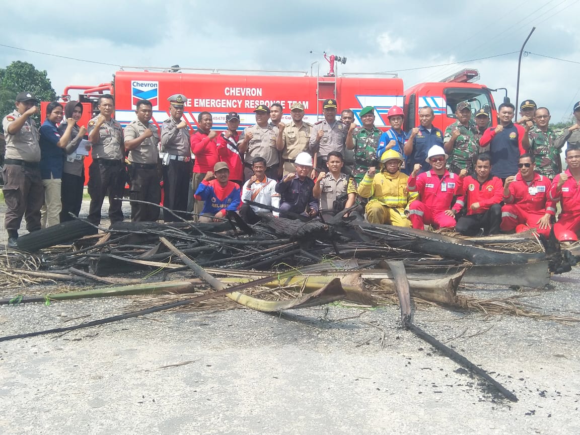 Bersama Tim Fire CPI, Polsek Dan Pemcam Minas Gelar Simulasi Pemadaman Kebakaran Hutan Maupun Lahan