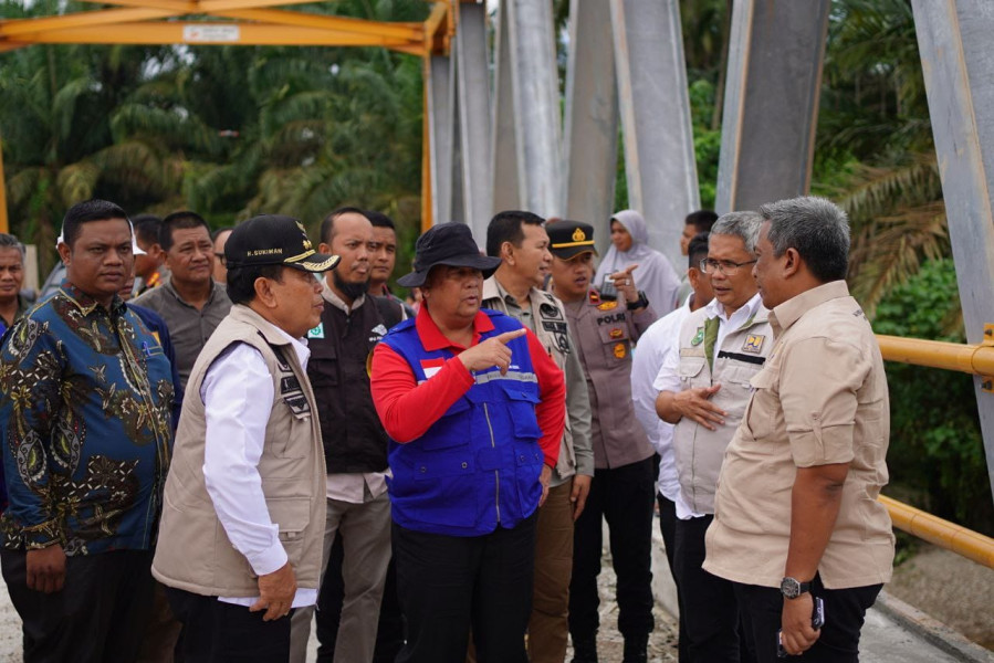 Awal Tahun Selesai, Gubernur Edy Nasution Tinjau Pengerjaan Jembatan Surau Munai Rohul